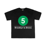 Toddler Classic Subway Logo Tee | Black t-shirt with a blue circle featuring a white "5". Text below reads: "Brooklyn to Bronx." Perfect for fans of the NYC Subway Line.