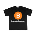 Toddler Classic Subway Logo Tee | Black t-shirt with a blue circle featuring a white "B". Text below reads: "Bronx to Brooklyn." Perfect for fans of the NYC Subway Line.