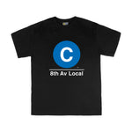 Kids Classic Subway Logo Tee | Black t-shirt with a blue circle featuring a white "C". Text below reads: "8th Av Local." Perfect for fans of the NYC Subway Line.