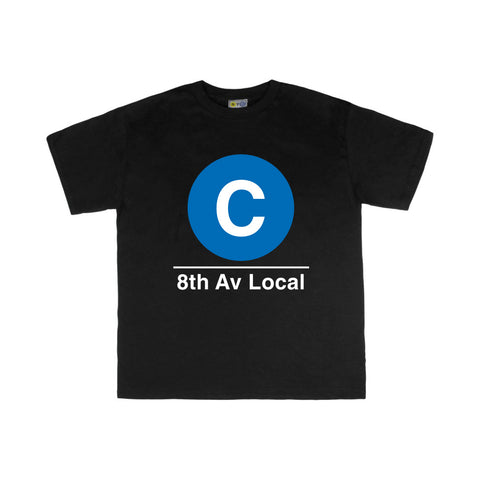 Toddler Classic Subway Logo Tee | Black t-shirt with a blue circle featuring a white "C". Text below reads: "8th Av Local." Perfect for fans of the NYC Subway Line.