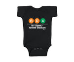 Yankee Stadium Station Rompers | Black Rompers featuring Yankee Stadium subway line symbols from 'New York City Subways'. Perfect for fans of the NYC Subway Line.