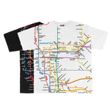 Toddler Manhattan Map Tee | NYC Subway Line | Black and white toddler tee featuring a vibrant Manhattan subway map print with NYC Subway Line logo on the back, 100% cotton